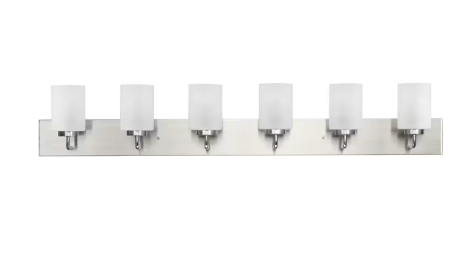 Merry Collection 48 in. 6-Light Brushed Nickel and Etched Glass Transitional Style Bath Vanity Wall Light