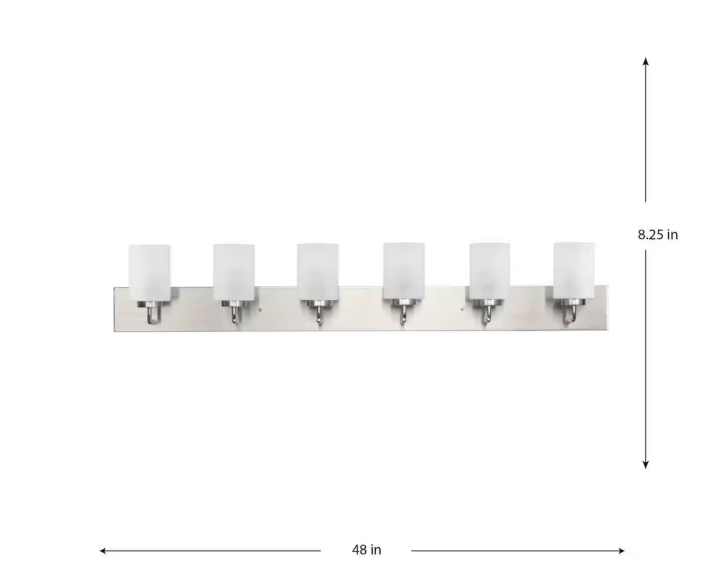 Merry Collection 48 in. 6-Light Brushed Nickel and Etched Glass Transitional Style Bath Vanity Wall Light