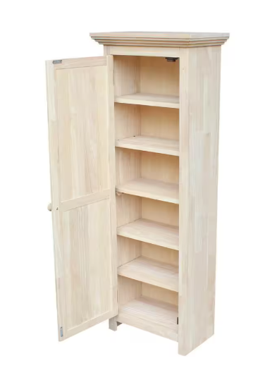 Solid Parawood Storage Cabinet in Unfinished Wood
