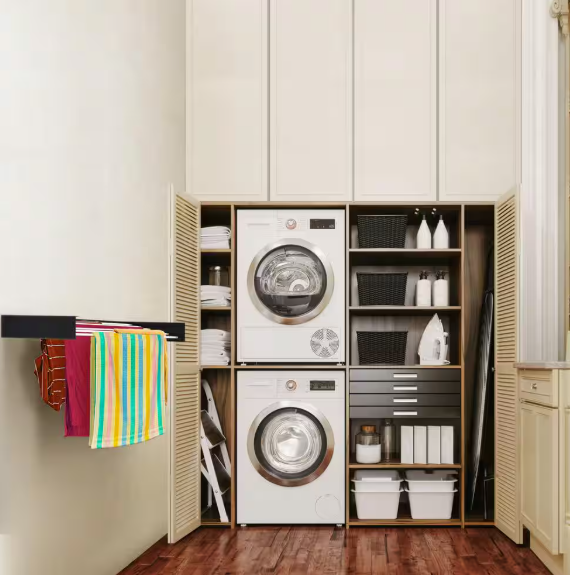 40 in. Indoor/Outdoor Wood Finish Retractable Wall Mount Drying Rack