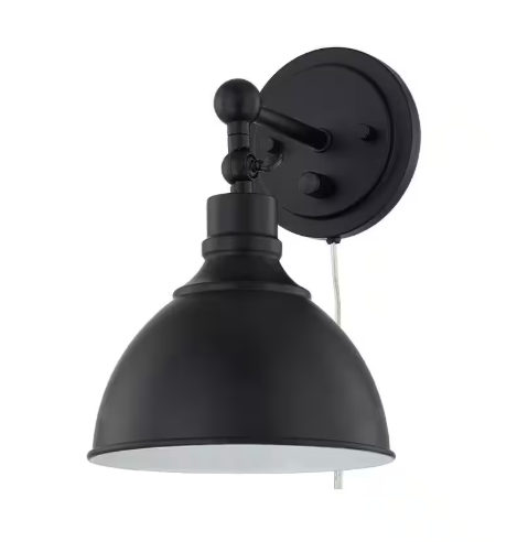 Home Decorators Collection- Franklin 1LT wired Sconce matte black finished and white accent finish inside the metal shade