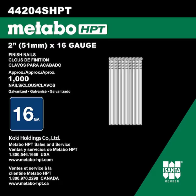 Metabo HPT 2-in 16 -Gauge Straight Galvanized Collated Finish nails 1000 -Per Box