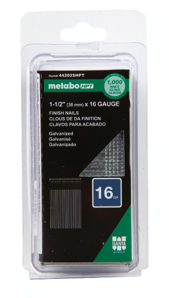Metabo HPT 1-1/2 in. L X 16 Ga. Straight Strip Electro Galvanized Finish Nails 1000 pk