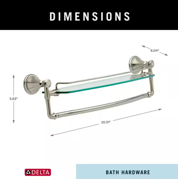 Delta- Cassidy 18 in. Glass Shelf with Towel Bar in Stainless Steel