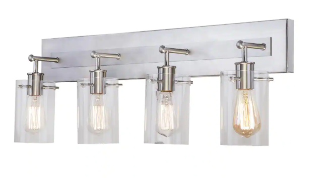 Hampton Bay- Regan 29.13 in. 4-Light Brushed Nickel Bathroom Vanity Light with Clear Glass Shades