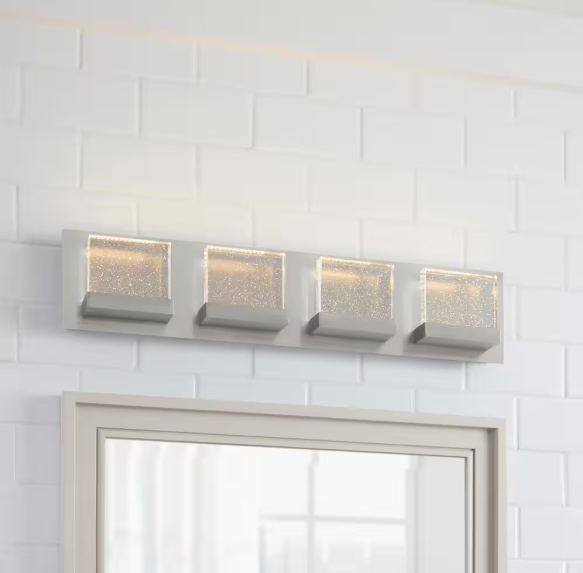 Home Decorators Collection- Alberson 5.1 in. W 4-Light Brushed Nickel Integrated LED Bathroom Vanity Light Bar with Bubble Glass