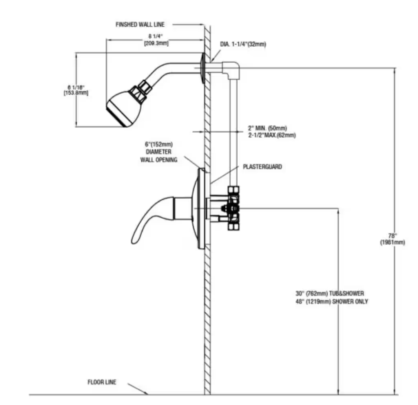 Glacier Bay- Builders Single Handle 1-Spray Shower Faucet 1.8 GPM with Ceramic Disc Valves, Integral stops in Brushed Nickel