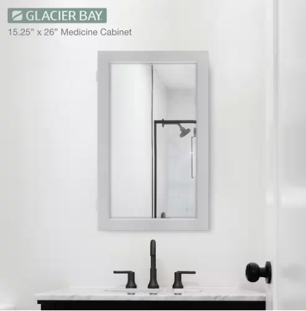 Glacier Bay- 15-1/4 in. W x 26 in. H Framed Recessed or Surface-Mount Bathroom Medicine Cabinet with Mirror, Gray