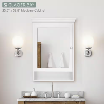 Glacier Bay- 23-1/2 in. W x 32-1/2 in. H Framed Surface-Mount Bathroom Medicine Cabinet with Mirror, White
