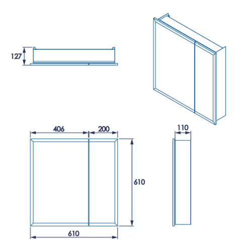 24 in. W x 24 in. H x 5 in. D Frameless Bi-View Surface-Mount Medicine Cabinet with Easy Hang System in White