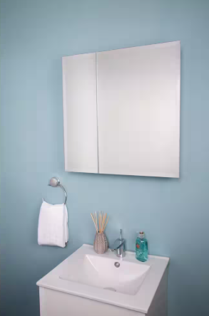 24 in. W x 24 in. H x 5 in. D Frameless Bi-View Surface-Mount Medicine Cabinet with Easy Hang System in White