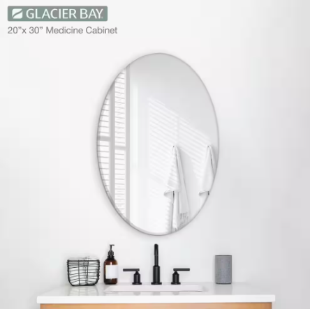 Glacier Bay- 20 in. x 30 in. Frameless Recessed or Surface-Mount Bathroom Medicine Cabinet with Beveled Mirror, White