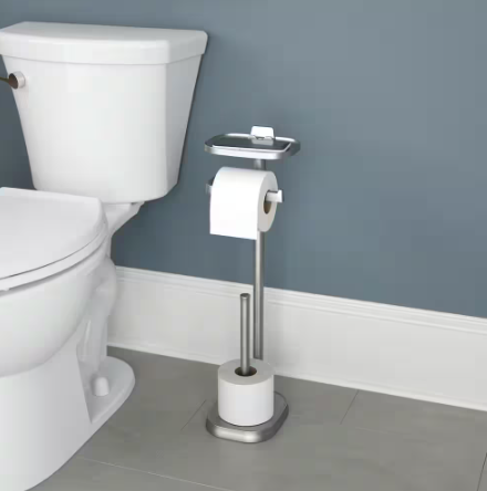 Delta- Freestanding Toilet Paper Holder with Shelf and Reserve in Flat Nickel