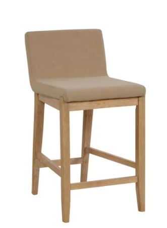 Gracie 24 in. Modern Counter Height Bar Stool with Back, Brushed Light Brown Wood Legs and Upholstered Seat