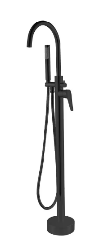 Golden Vantage- Single-Handle Freestanding Floor Mount Roman Tub Faucet Bathtub Filler with Hand Shower in Matte Black