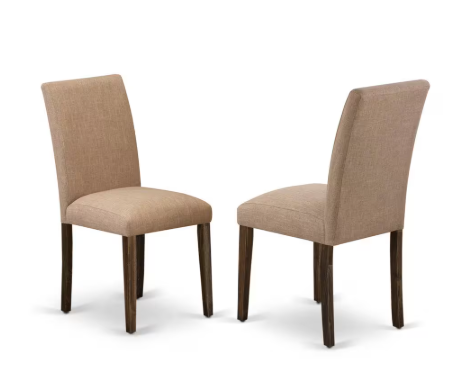 Jacobean, Parson Kitchen Chairs - Light Sable Linen Fabric Padded Dining Chairs, Set Of 2