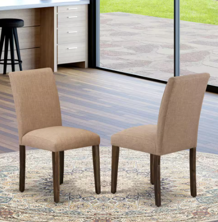 Jacobean, Parson Kitchen Chairs - Light Sable Linen Fabric Padded Dining Chairs, Set Of 2