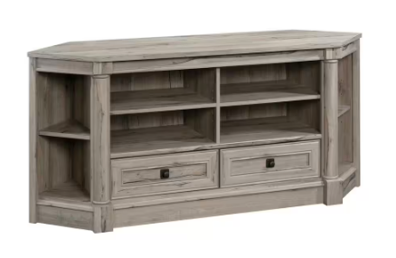 Palladia 61 in. Oak Engineered Wood Corner TV Stand with 2 Drawer Fits TVs Up to 60 in. with Adjustable Shelves