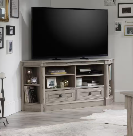 Palladia 61 in. Oak Engineered Wood Corner TV Stand with 2 Drawer Fits TVs Up to 60 in. with Adjustable Shelves