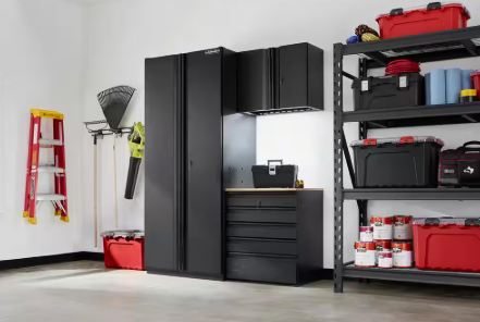 Husky - 3-Piece Heavy Duty Welded Steel Garage Storage System in Black (64 in. W x 81 in. H x 24 in. D)