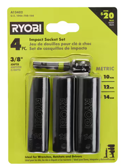 RYOBI - 3/8 in. Drive Metric Impact Socket Set (4-Piece)