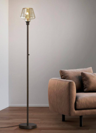 Cafe 71 in. Dark Bronze LED Dimmable Torchiere Floor Lamp with LED Bulb, Mercury Glass Shade