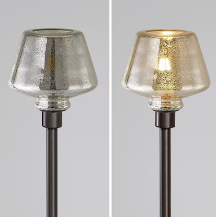 Cafe 71 in. Dark Bronze LED Dimmable Torchiere Floor Lamp with LED Bulb, Mercury Glass Shade