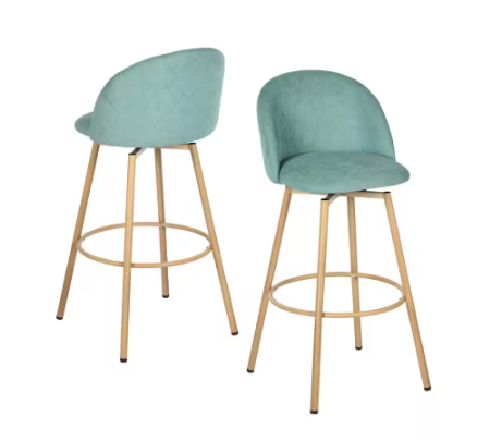 StyleWell- 26 in. Colsted Aloe Blue Upholstered Counter Stools with Swivel Seat (Set of 2)