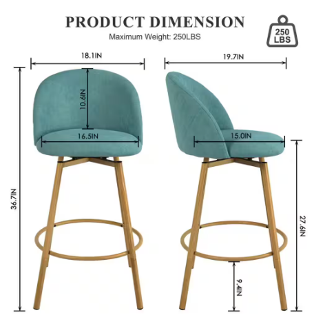 StyleWell- 26 in. Colsted Aloe Blue Upholstered Counter Stools with Swivel Seat (Set of 2)