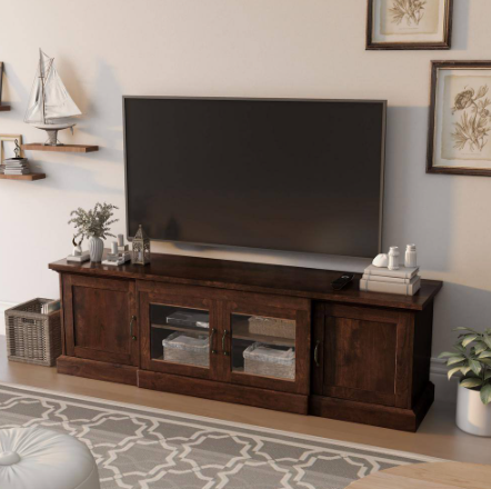 Furniture of America- Daleni 69 in. Vintage Walnut Particle Board TV Stand Fits TVs Up to 78 in. with Storage Doors