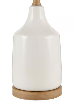 Hampton Bay- Saddlebrook 21.5 in. Cream Ceramic and Faux Wood Table Lamp with White Fabric Shade