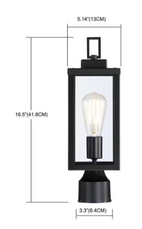 Hukoro- Martin 16.5 in.1-Light Mattle Black Metal Hardwired Outdoor Weather Resistant Post Light