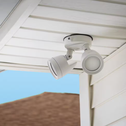 Commercial Electric- 2-Head White Outdoor Integrated LED Security Flood Light Dusk-to-Dawn 1200 Lumens 4000K Wall or Eave Mount