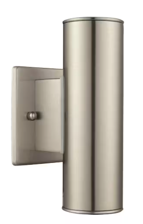 Home Decorators Collection- Riga 7.64 in. 2-Light Modern Stainless Steel Dimmable LED Cylinder Outdoor Wall Light Sconce
