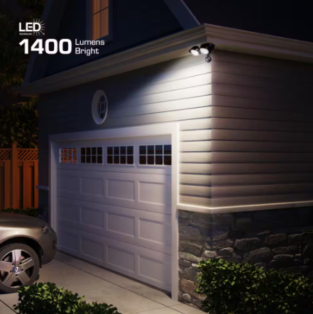 Defiant- MaxDetect 240° Black Motion Sensor Wired Outdoor 2-Head LED Security Flood Light 1400 Lumens