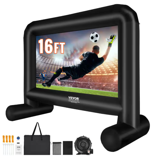 VEVOR- Projector Screen 16 ft. Projection Screen with Blower and Carrying Bag Front Inflatable Movie Screen for Outside