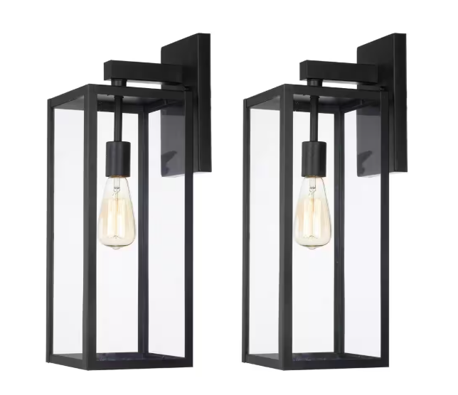 Hukoro- Martin 21 in. H 1-Light Matte Black Hardwired Outdoor Wall Lantern Sconce(2-Pack)