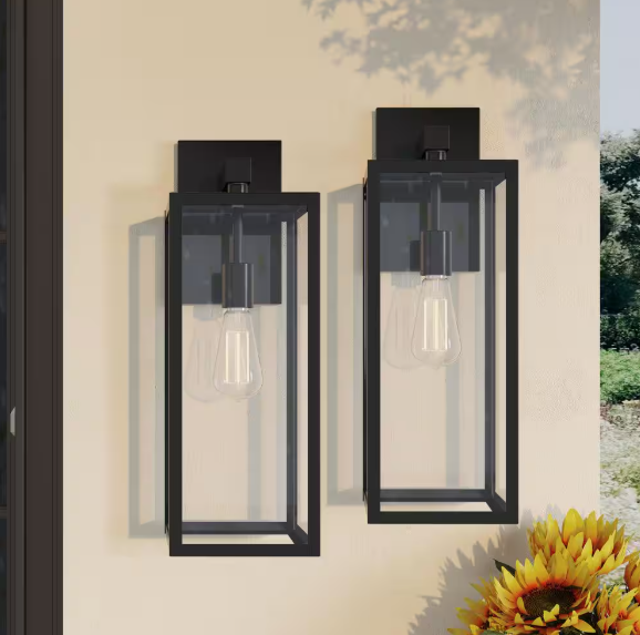 Hukoro- Martin 21 in. H 1-Light Matte Black Hardwired Outdoor Wall Lantern Sconce(2-Pack)