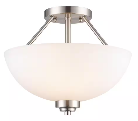 Bel Air Lighting- Mod Pod 13.5 in. 2-Light Brushed Nickel Semi-Flush Mount Ceiling Light Fixture with Frosted Glass Shade