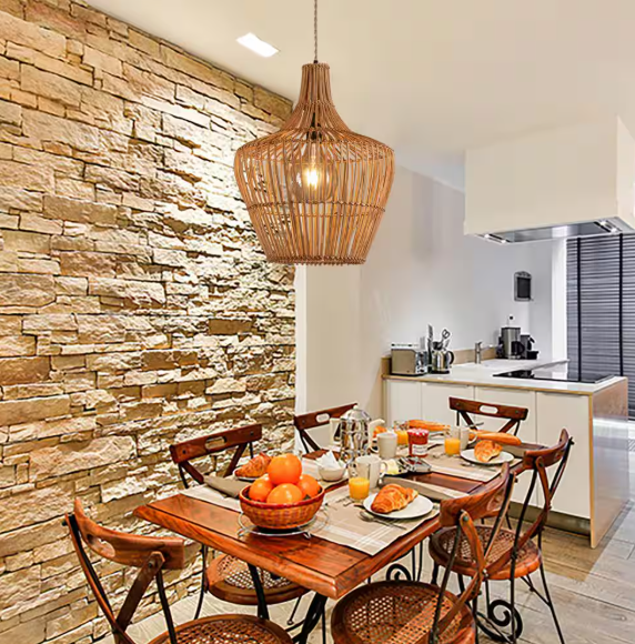 Ailsa 1-Light Modern Rattan Pendant Light Boho Handmade Hanging Light in Brass Finish Kitchen Ceiling Light Fixture