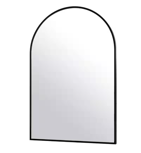 24 in. W x 36 in. H Arched Metal Framed Wall Bathroom Vanity Mirror Black