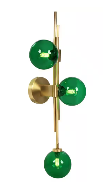 3-Light Postmodern Creative Personality Gold Metal Globe Wall Sconce Bedside Lampwith Green bubble Glass Shade