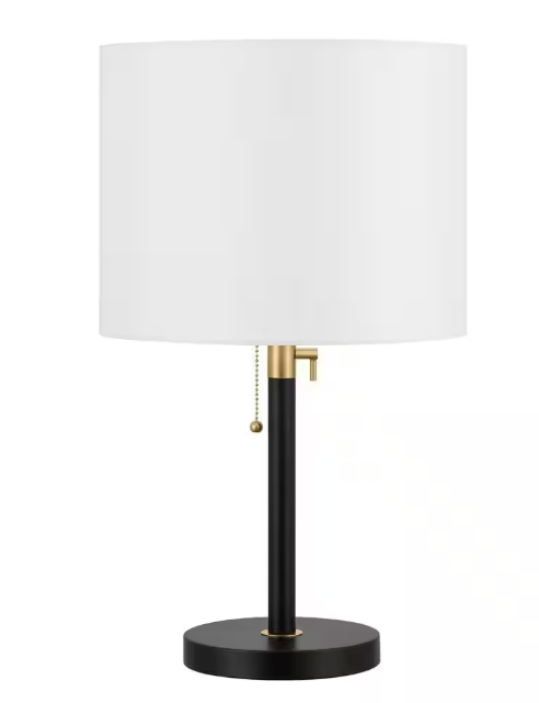 Hampton Bay Alderston 26 in. Matte Black and Antique Brass Adjustable Table Lamp