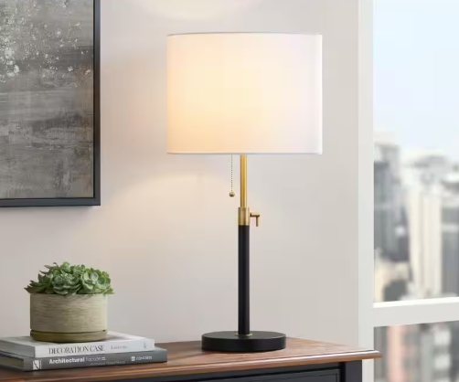 Hampton Bay Alderston 26 in. Matte Black and Antique Brass Adjustable Table Lamp