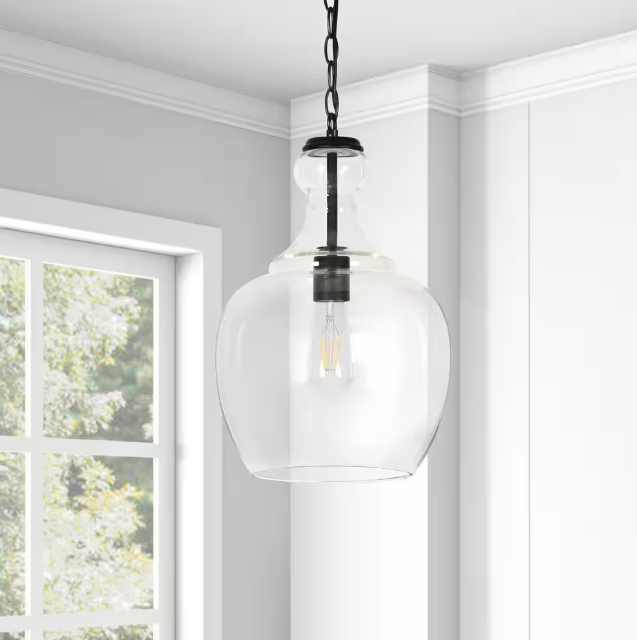 Meyer&Cross Verona 1-Light Blackened Bronze Pendant with Clear Glass Shade PD0273