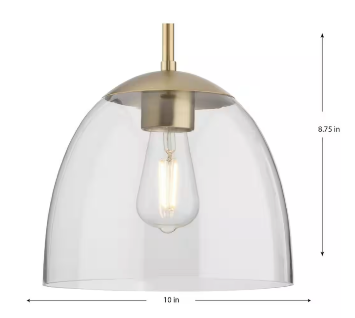 Progress Lighting Tamassee Collection 1-Light Brushed Gold Updated Traditional Mini Pendant with Clear Glass Shade for Kitchen P500490-191