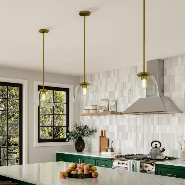 Progress Lighting Tamassee Collection 1-Light Brushed Gold Updated Traditional Mini Pendant with Clear Glass Shade for Kitchen P500490-191