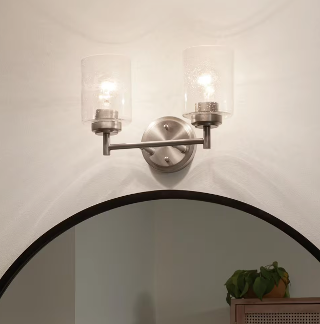 KICHLER Winslow 12.75 in. 2-Light Brushed Nickel Contemporary Bathroom Vanity Light with Clear Seeded Glass 45885NI