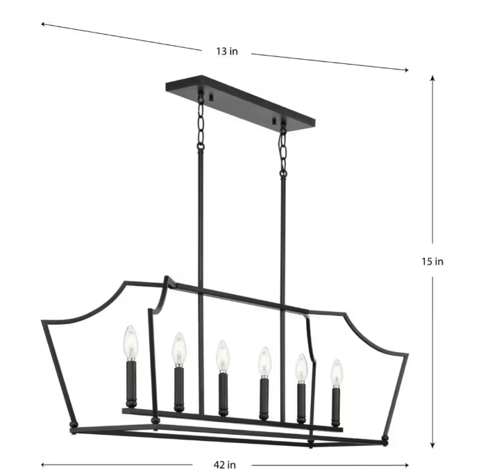 Progress Lighting Parkhurst 6-Light Matte Black Linear Chandelier New Traditional 42 in. Chandelier with Clear Glass Shades P400300-31M