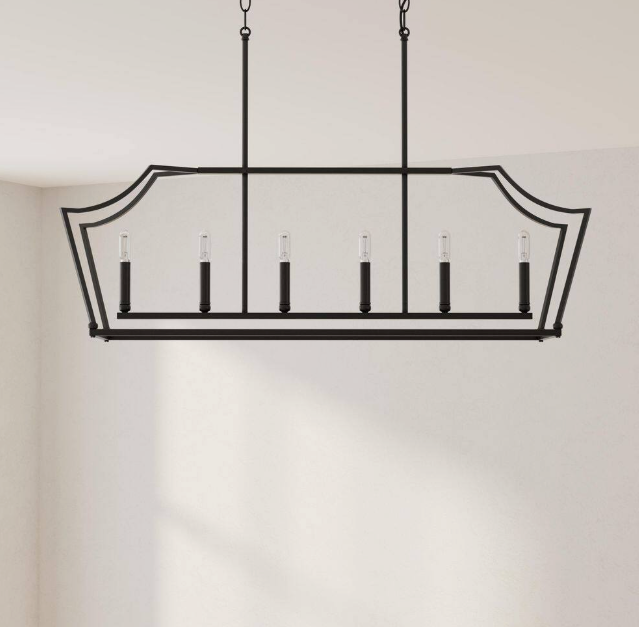 Progress Lighting Parkhurst 6-Light Matte Black Linear Chandelier New Traditional 42 in. Chandelier with Clear Glass Shades P400300-31M